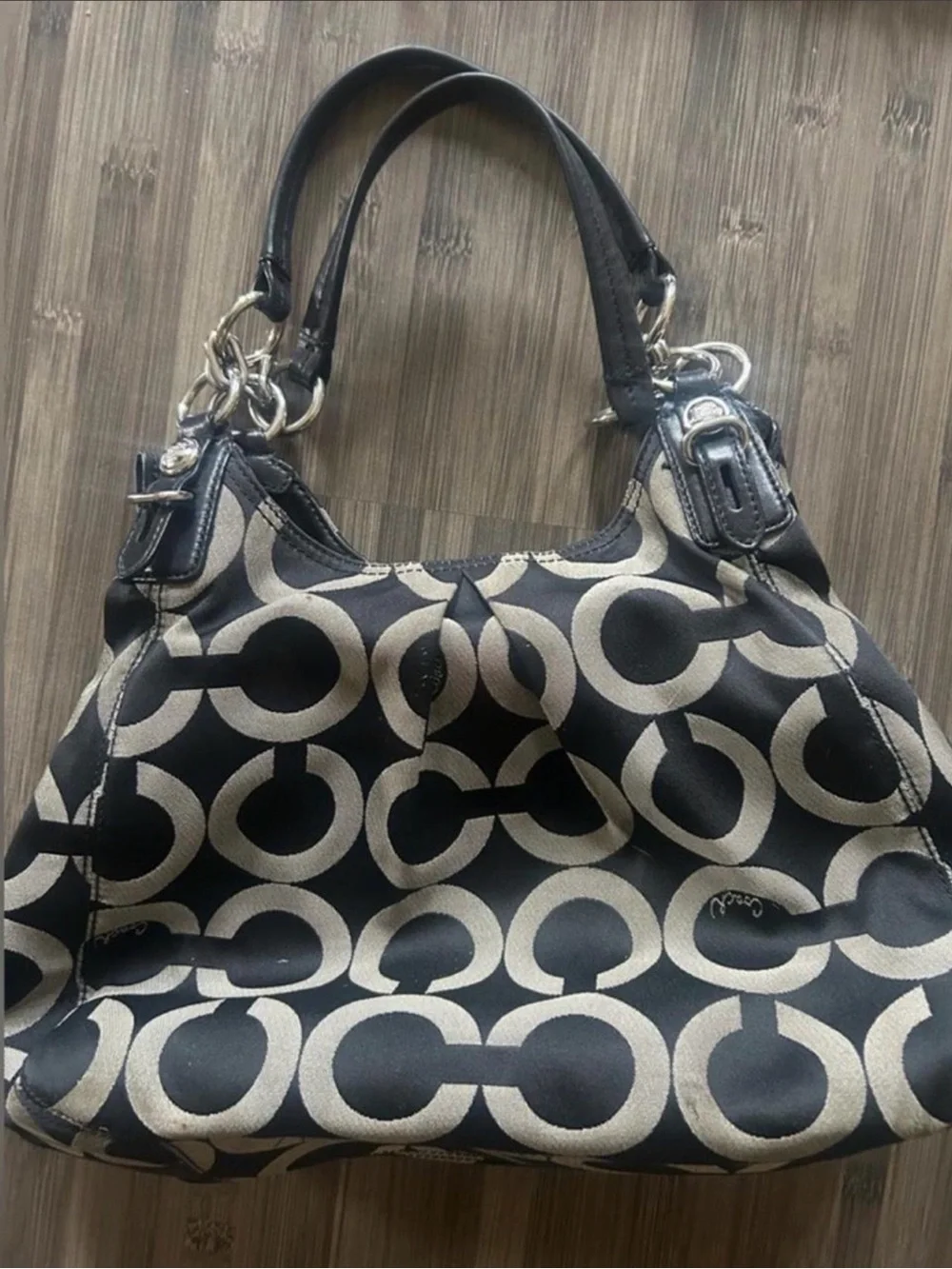 Coach Black and Cream Signature Canvas Tote with Double Handles
